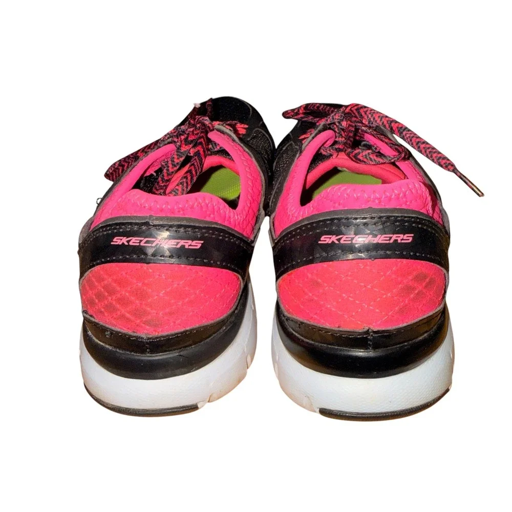 Skechers Skech-Flex Womens 8 Pre-Owned Sneakers Black Pink Mesh Lace Up 12128